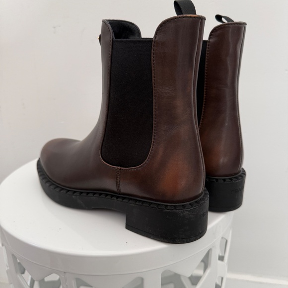 PRADA Chocolate Brown Brushed Leather Chelsea Ankle Boots Designer - Picture 3 of 12